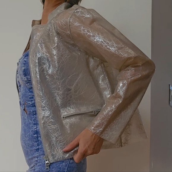 Moda operandi ny fashion week sample vinyl w metallic thread rain  jacket S/m - Picture 7 of 8